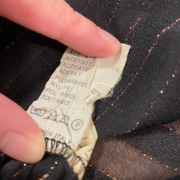 Vintage Italian Sheer Shimmer Button-Up Ribbon Blouse Black Gold - Picture 10 of 16